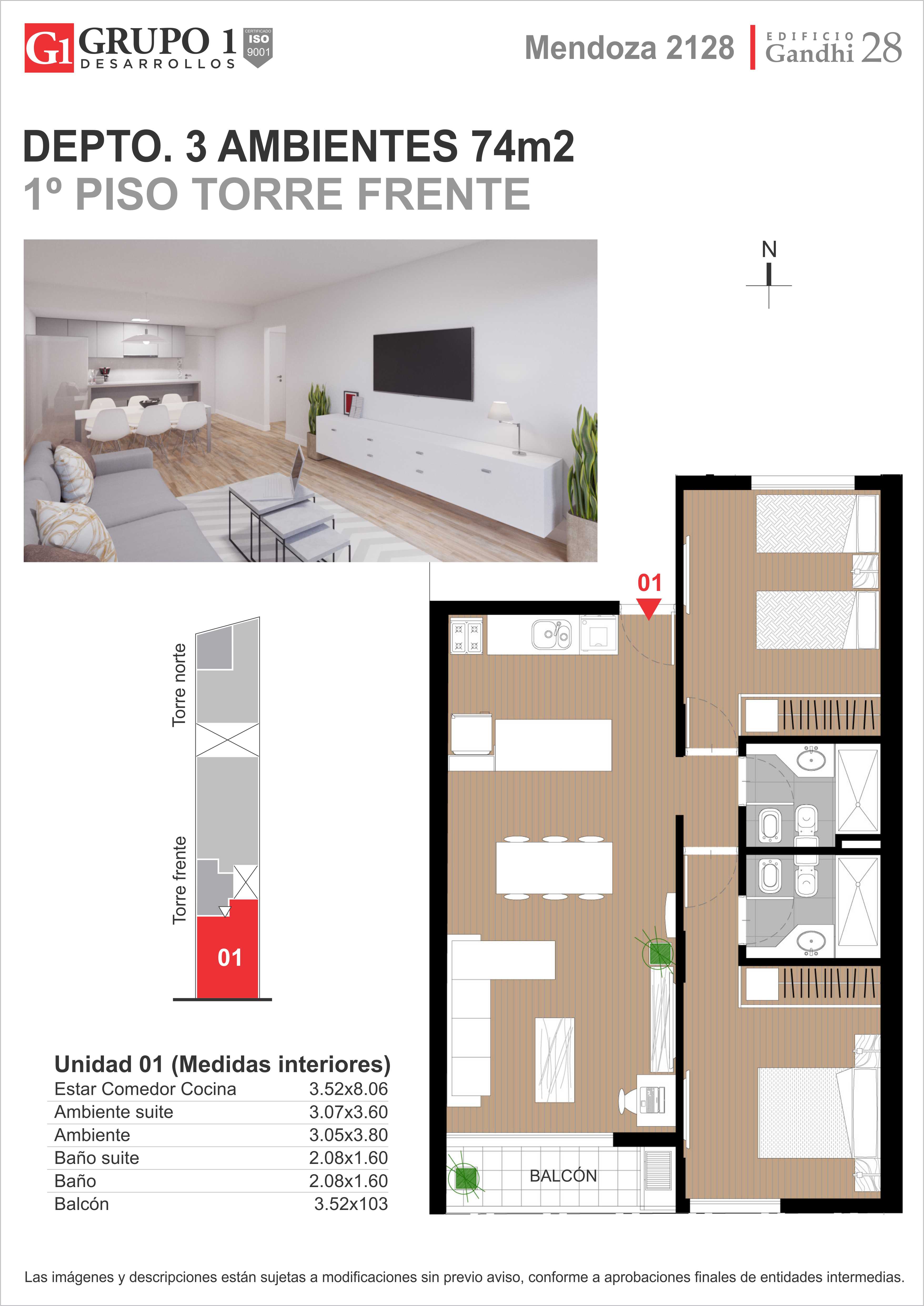 gandhi 28 - departamento 3 ambientes en venta en Rosario, Santa Fe - 